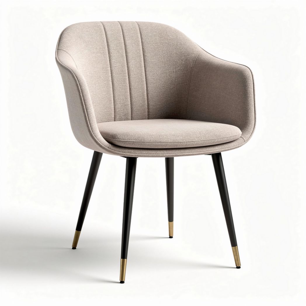 Chaise en tissu beige avec pieds en métal noir et doré dimensions 75 x 65 x 85cm