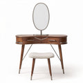 Coiffeuse en bois avec miroir ovale et tabouret rembourré 100 x 40 x 75cm