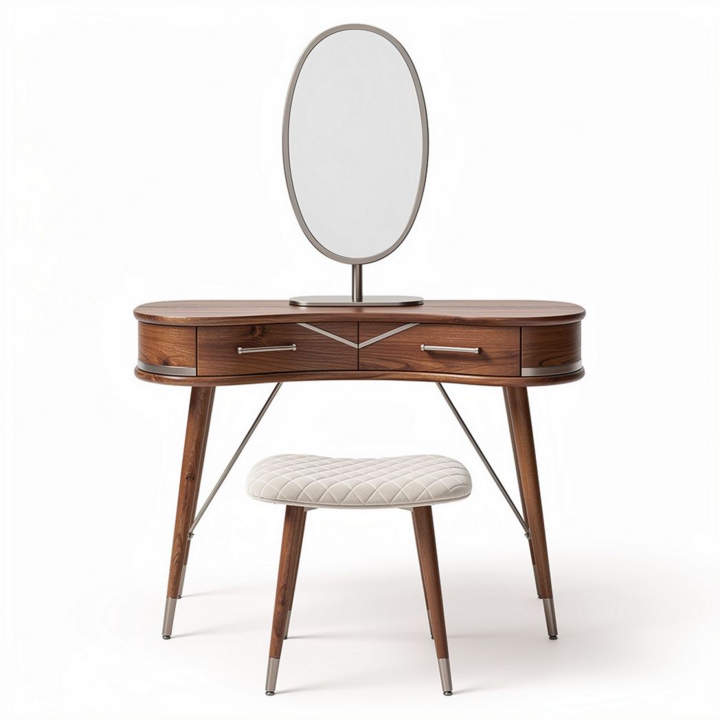 Coiffeuse en bois avec miroir ovale et tabouret rembourré 100 x 40 x 75cm