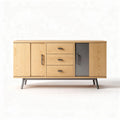 Meuble de rangement en bois clair avec 4 tiroirs et 1 porte vitrée 120 x 45 x 75cm