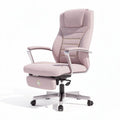 Fauteuil de bureau ergonomique rose en tissu avec accoudoirs pivots et roulettes
