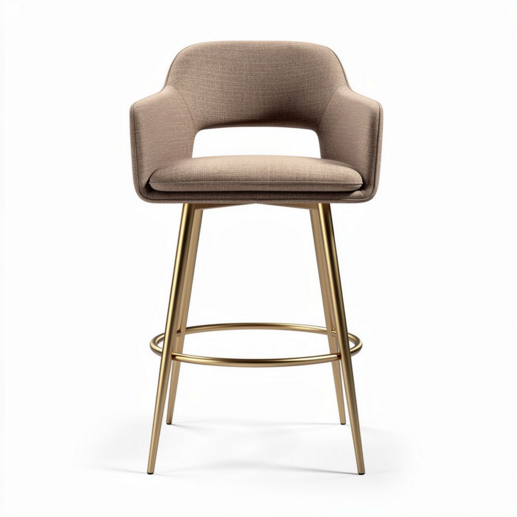 Tabouret de bar en tissu beige avec pieds en métal doré 45 x 50 x 100cm