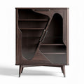 Meuble de rangement en bois de noyer avec portes en verre 90 x 70 x 120cm