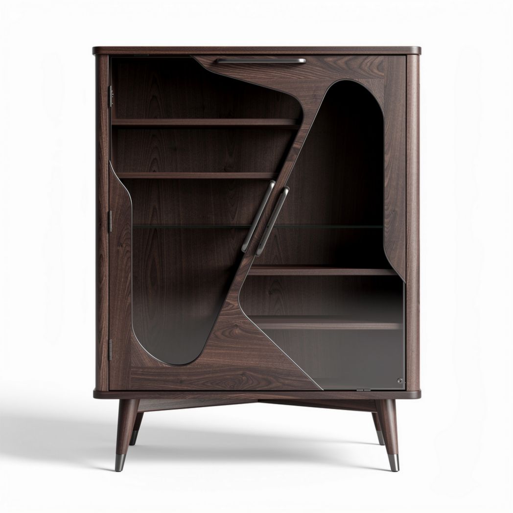 Meuble de rangement en bois de noyer avec portes en verre 90 x 70 x 120cm