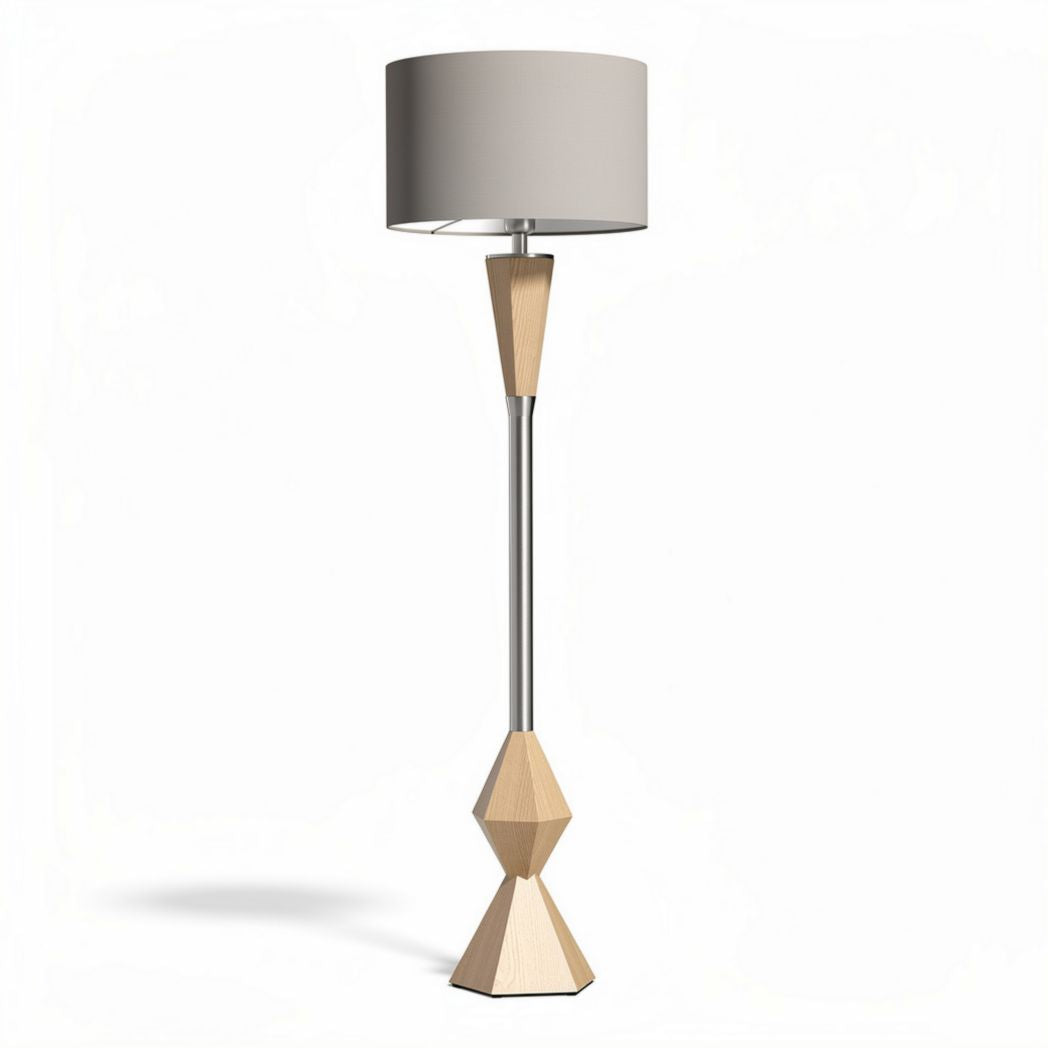 Lampe sur pied en bois et métal avec abat-jour en tissu beige 150 x 40 x 40cm