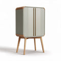 Meuble de rangement en bois et PVC gris 90 x 50 x 130cm avec pieds en bois naturel