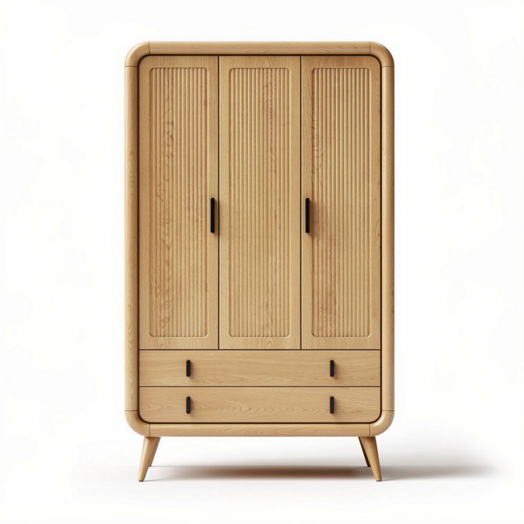 Armoire en bois de hêtre avec trois portes et deux tiroirs 120 x 60 x 200cm