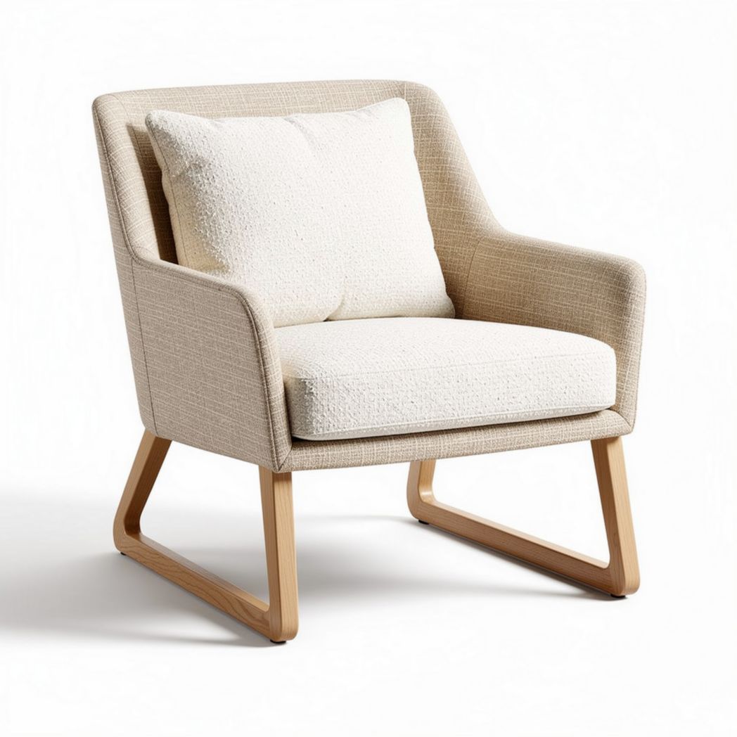 Fauteuil en tissu beige avec coussin de soutien dimensions 80 x 80 x 85cm