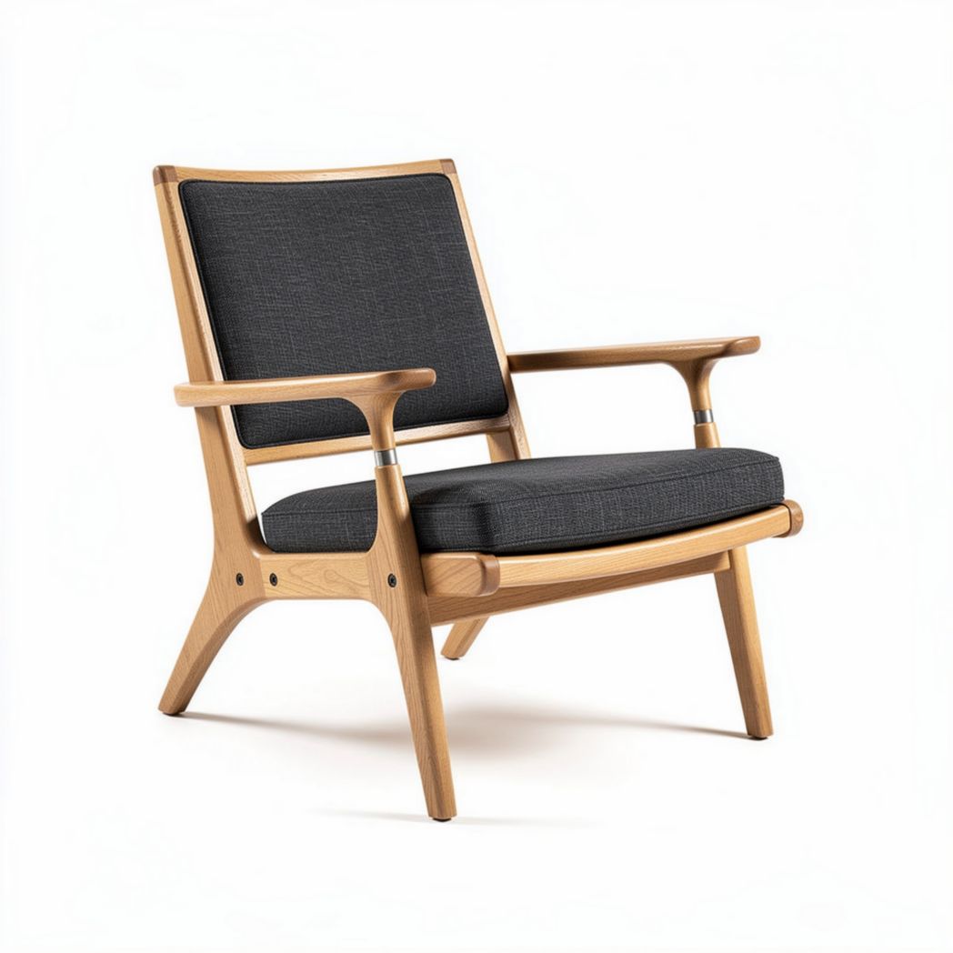 Chaise en bois avec rembourrage noir pour un salon moderne 80 x 70 x 75cm