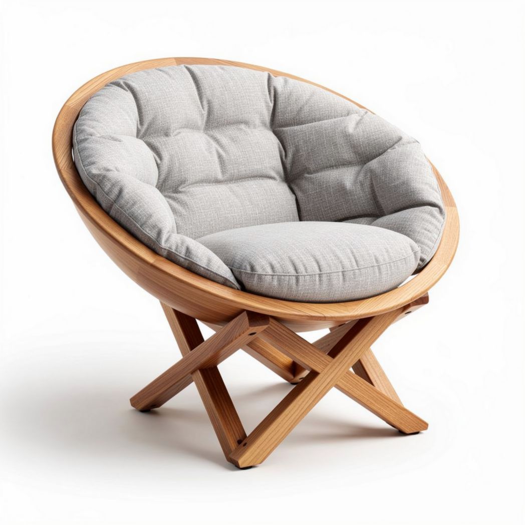 Fauteuil en bois de chêne avec coussin en tissu gris 80 x 80 x 70cm
