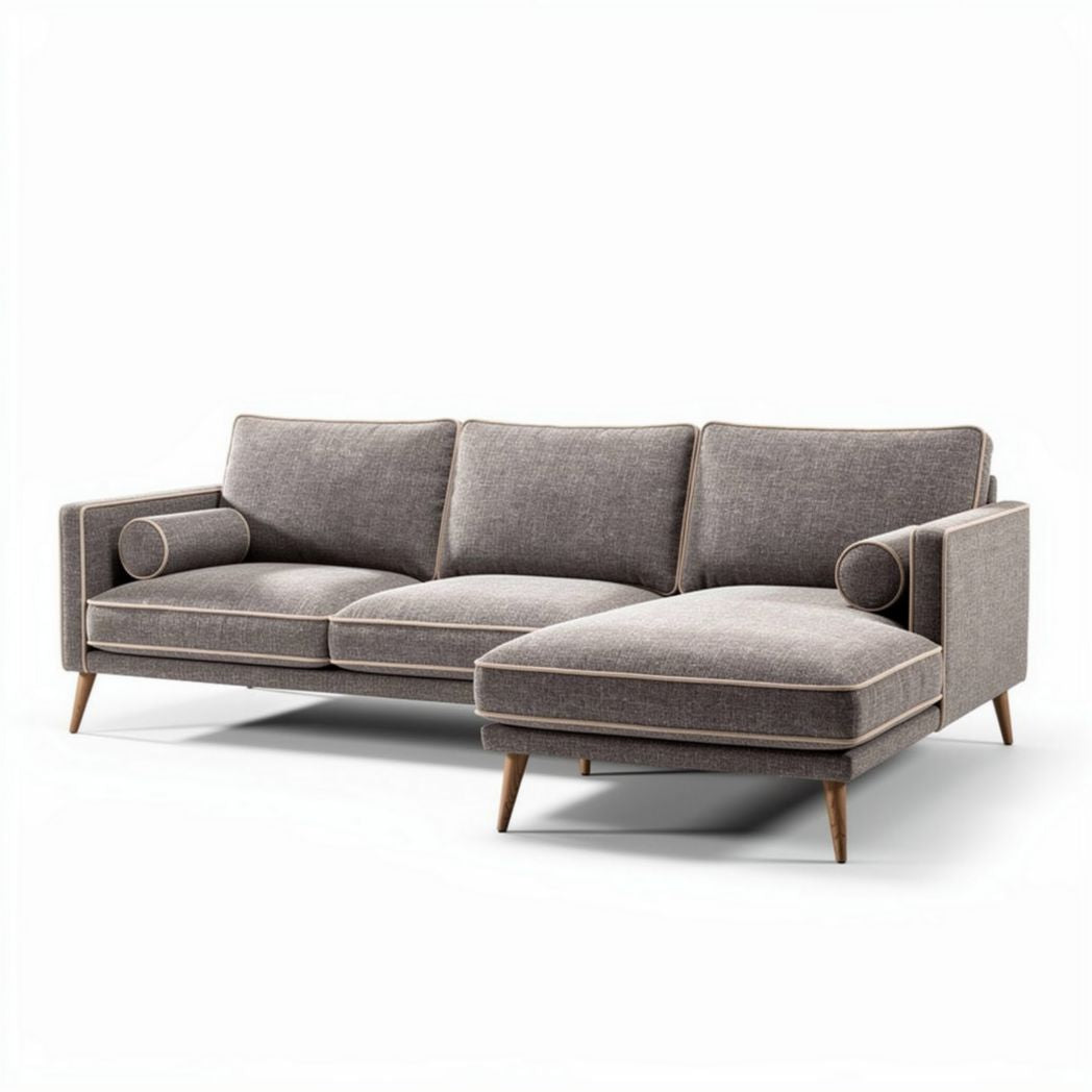 Canapé en tissu gris avec accoudoirs et repose-pieds 230 x 90 x 85cm