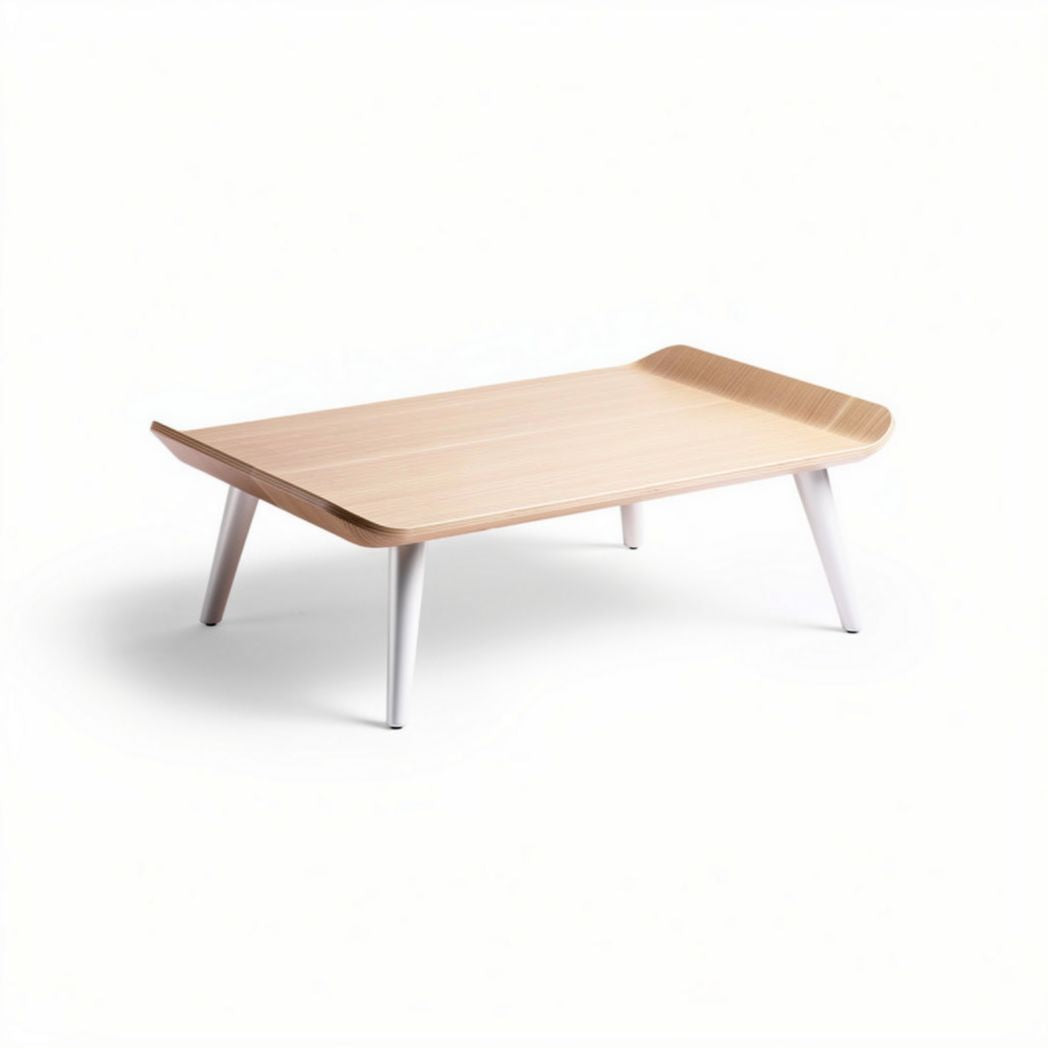 Table basse en bois clair avec pieds en métal blanc 100 x 60 x 30cm