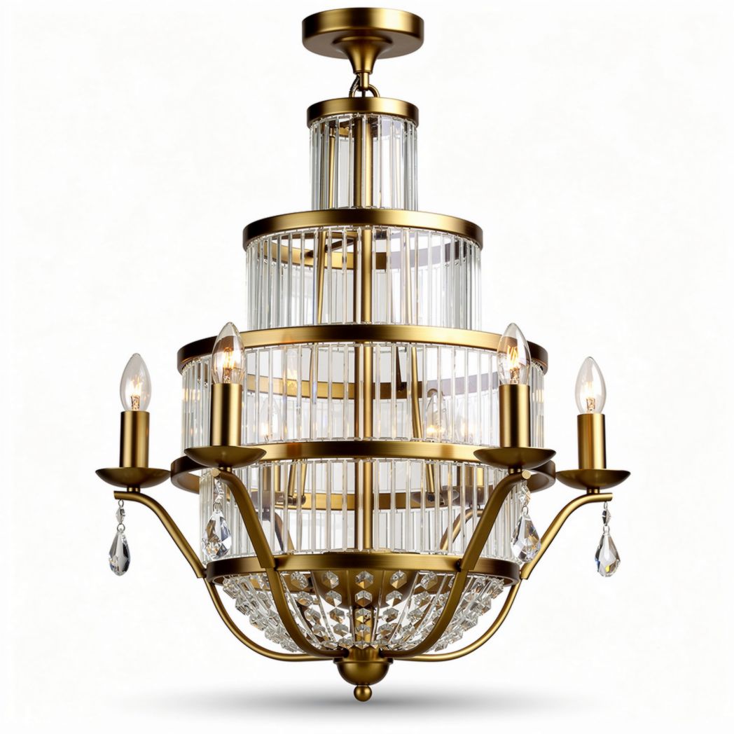 Chandelier en verre cristal avec finition dorée dimensions 25 x 25 x 40cm